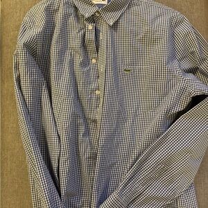 Lacoste Men's Navy and White Gingham Shirt